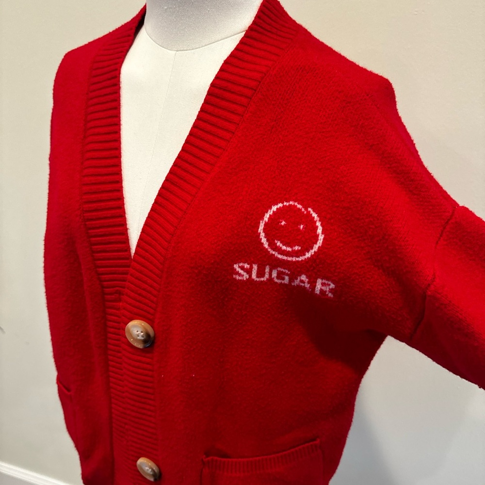 Red Button-Up Cardigan - Picture 2 of 4